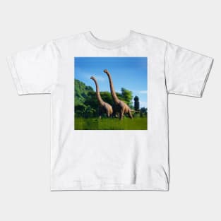 Jurassic Dinosaurs In the countryside Kids T-Shirt